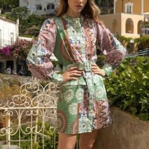 Anthropologie Kachel Lauren Printed Button Front Belted Mini Dress